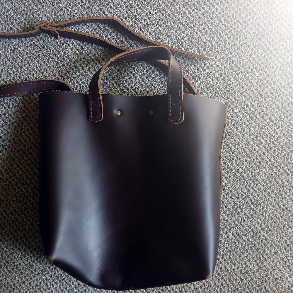 Portland Leather Goods Mini Crossbody Bag Purse Grizzly/Classic Brown Tote - Picture 2 of 4